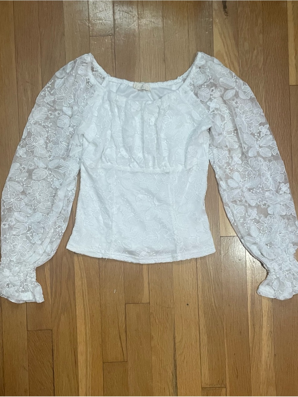 Whimsical Fairy Milkmaid White Lace Puff-Sleeve Top